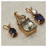14K Gold Gemstone Pendants (3)