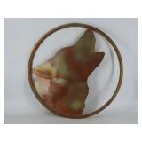 Round Hanging Metal Wolf Sculpture