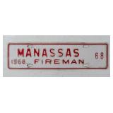 Manassas Virginia Firemans Tag