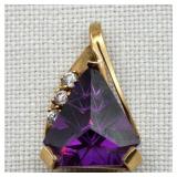 14K Gold Pendant Fancy Cut Amethyst + CZs