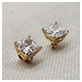 14K Gold Pierced Earrings Square Cut CZs