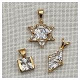 14K Gold Pendants Star of David Etc CZs (3)