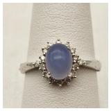 18K White Gold Ring Chalcedony & Diamonds