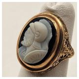 14K Gold Filigree Ring w/ Cameo Tested