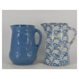 Sponge Decorated and Molded Stoneware Pitchers