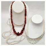 Vintage Amber Bead Necklace &  2 Faceted Crystal