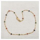 10K Gold 10' Anklet w/ Enameled Beads