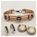 Silver Earrings & Bracelet w/ Diamonds