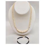14K Gold Catch Pearl & Onyx Bracelet + Ivory Type