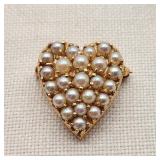 14K Gold Heart Pin w/ Pearls