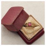14K Gold Greek Key Ring w/ Ruby