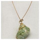 14K Gold Wheat Link 24' Necklace w/ Shell