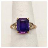 10K Gold Ring Hearts Sapphire & Diamonds