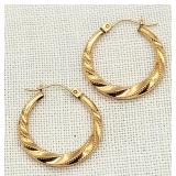 14K Gold Beaded Twist Hoop Earrings