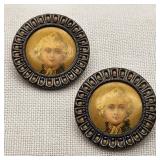 Litho & Celluloid Late 1800s Pair of Buttons