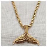 14K Gold Necklace w/ Whale Tail Pendant