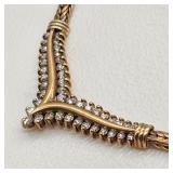 14K Gold Wheat Link Necklace w/ Diamonds