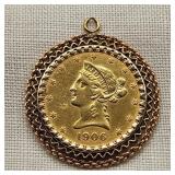 1906-D Gold $10 Liberty Head Coin / 14K Bezel