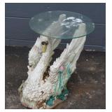 Resin Swan Glass Top End Table