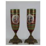 Porcelain and Brass Mantle Vases