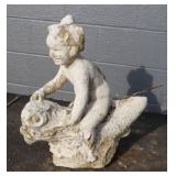 Cherub Riding Fishing Concrete Statue