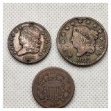 1829 Half Cent + 1827 Cent & 1864 2 Cent