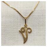 14K Gold Necklace w/ 'V' Pendant