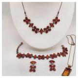 Silver Amber Jewelry Set + Necklace