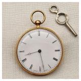 18K Gold 8j Gontier Geneve Pocket Watch w/ Key