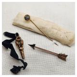 Gold Fill Watch Key, 1919 Stick Pin & Arrow Pin