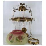 Hanging Brass Lamp w/ Floral Shade