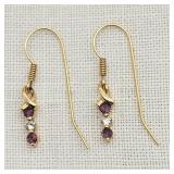 14K Gold Earrings Diamonds & Amethysts