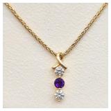 14K Gold Wheat Chain + Diamonds & Amethyst
