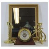 Brass Candlesticks, Weather Gauge, and Mirror