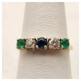 14K Gold Ring Emeralds Topaz Diamonds