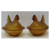 Amber Glass Hen on Nests