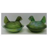 Green Glass Hen on Nests