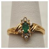 14K Gold Ring Emerald & Diamonds