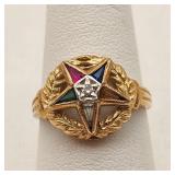 10K Gold Eastern Star Masonic Ring Diamond