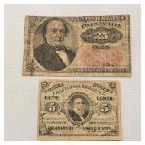Fractional Currency 1863 & 1874 - 5 & 25 Cents