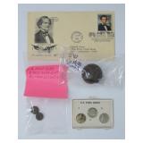 Civil War Buttons, Stamp Cover, and Coins