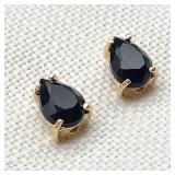 14K Gold Pear Cut Onyx Earrings