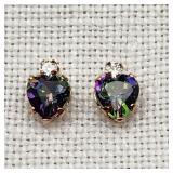 10K Gold Mystic Topaz Hearts & CZ Earrings