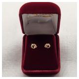 10K Gold Dolphin & CZs Pierced Earrings