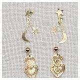 14K Gold Hearts & Moon Stars Earrings (2)