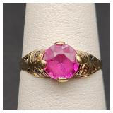 10K Gold Filigree Ring w/ Pink Sapphire