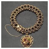 14K Gold Charm Bracelet + Heart w/ Gemstones