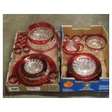 Cranberry and Clear Thumbprint Glassware