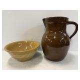 Yellow Ware Bowl and Stoneware Pitcher
