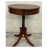 Round Mahogany Drum Pedestal Table with Drawer